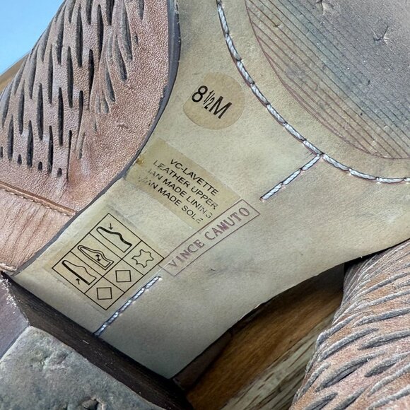 Vince Camuto Lavette Brown Peep Toe Bootie Perforated Ankle Strap Leather 8.5M - Picture 6 of 11